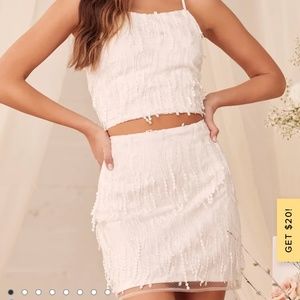 Dancing in a Dream White Fringe Lace-Up Two-Piece Mini Dress